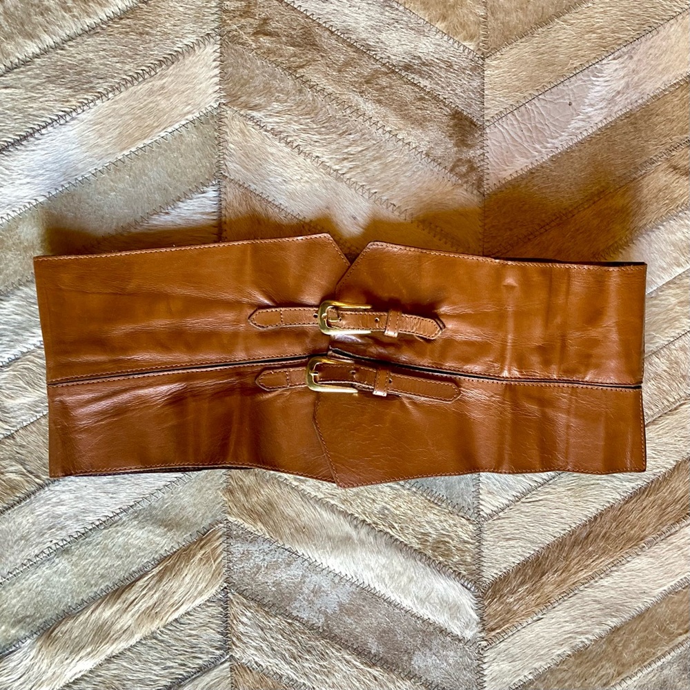 Vintage 90s YSL Brown Leather Corset Belt Large